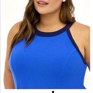 Torrid-GODDESS NECK MINI TRAPEZE DRESS - RIBBED KNIT BLUE